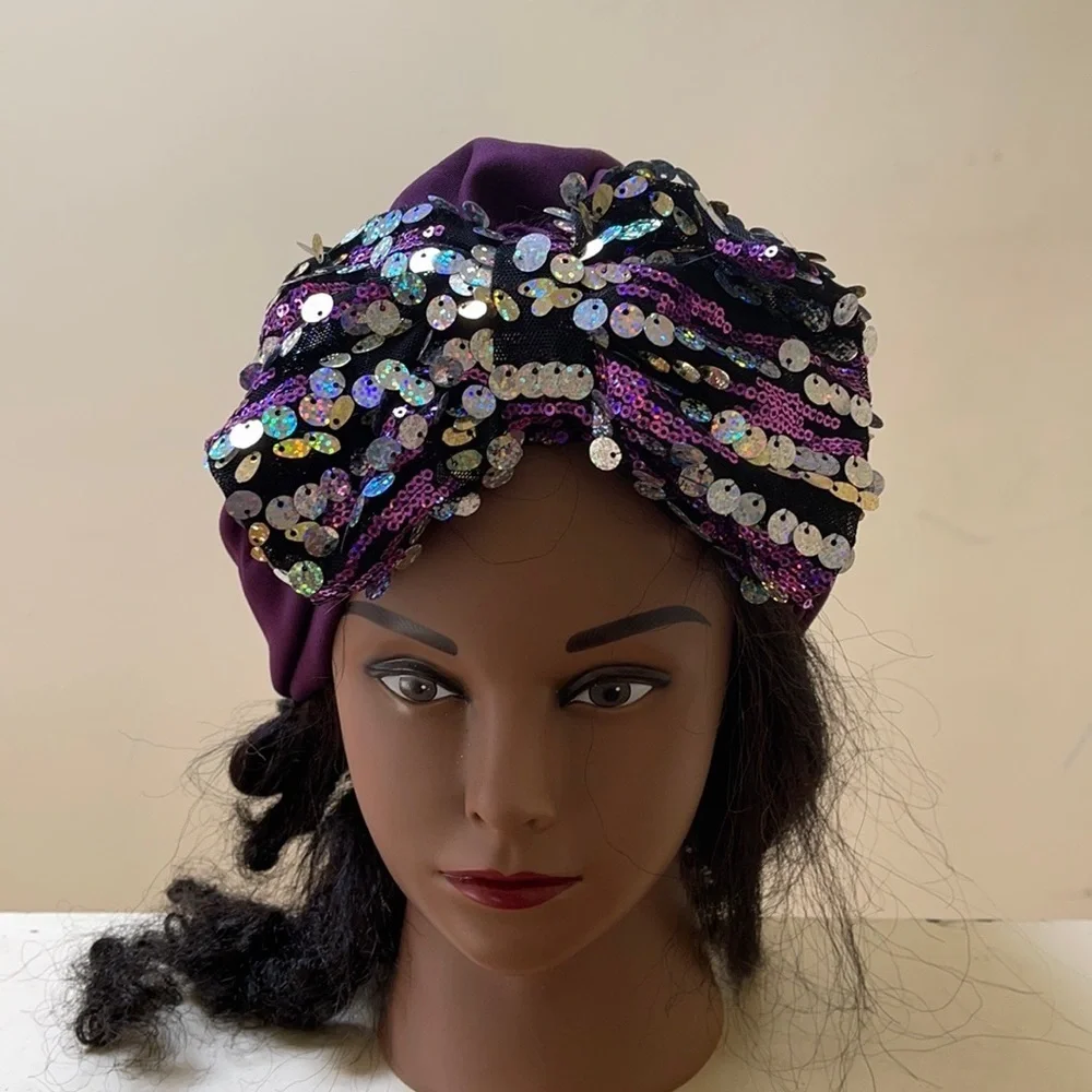 Purple Sequin Women's Turban